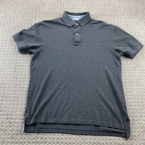 Tommy Hilfiger Polo Shirt Men Large L Gray Casual Golf Embroidered Logo Cotton